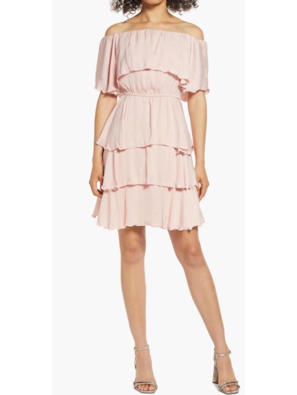 Sam Edelman Off The Shoulder Tier Mini Dress In Blush Pink - Women's XL NWT